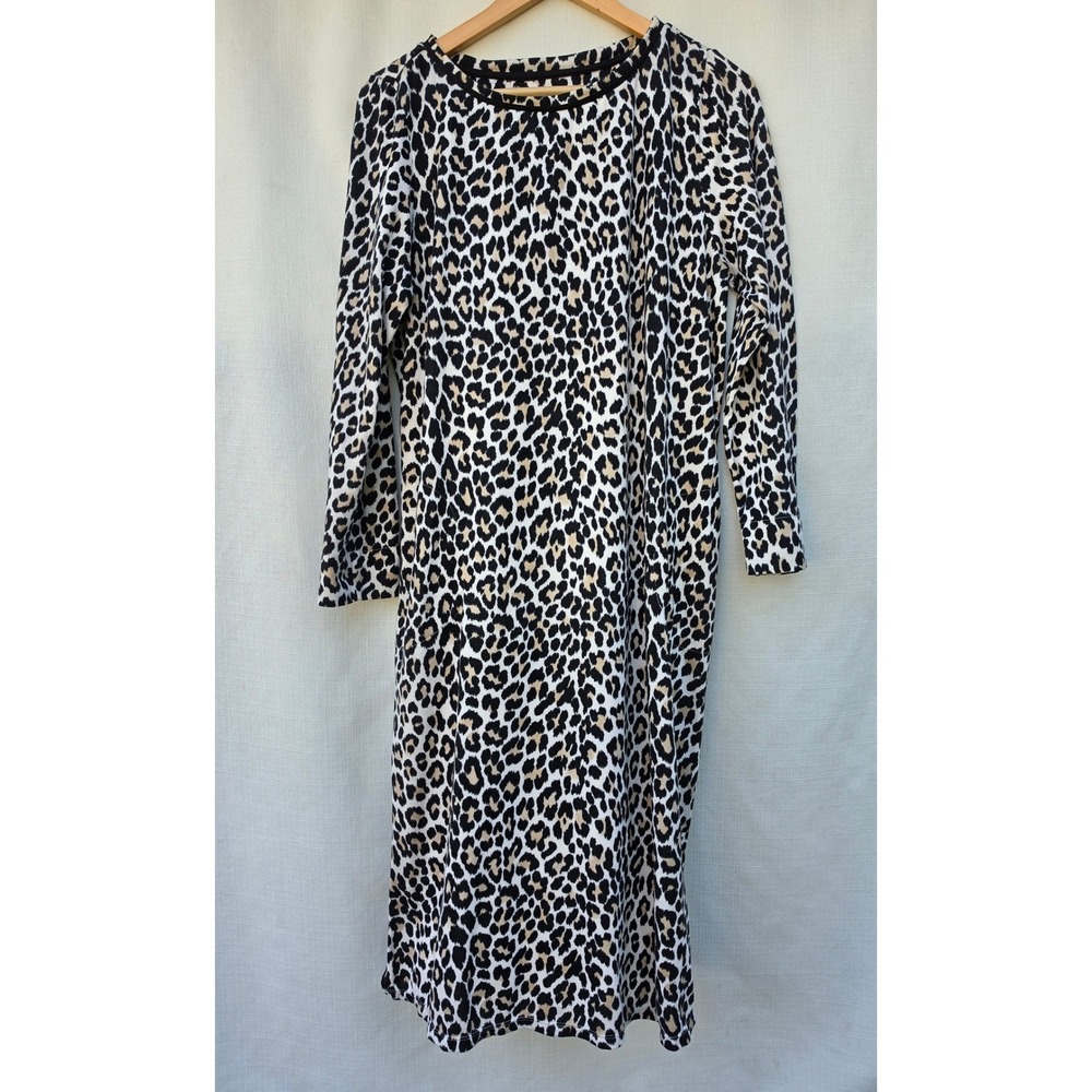 Kate Spade Lounge Dress Womens L Tan Leopard Long Sleeve Nightshirt KS42257